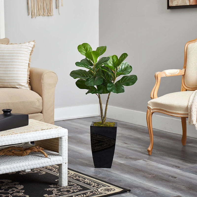 3ft. Fiddle Leaf Fig Artificial Tree in Black Metal Planter