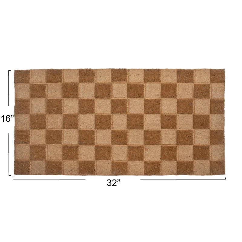 Hello Honey® Natural Checkerboard Print Engraved Coir Doormat