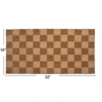 Hello Honey® Natural Checkerboard Print Engraved Coir Doormat