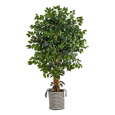 5.5ft. Palace Ficus Artificial Tree in Handmade Black and White Natural Jute and Cotton Planter