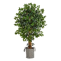5.5ft. Palace Ficus Artificial Tree in Handmade Black and White Natural Jute and Cotton Planter