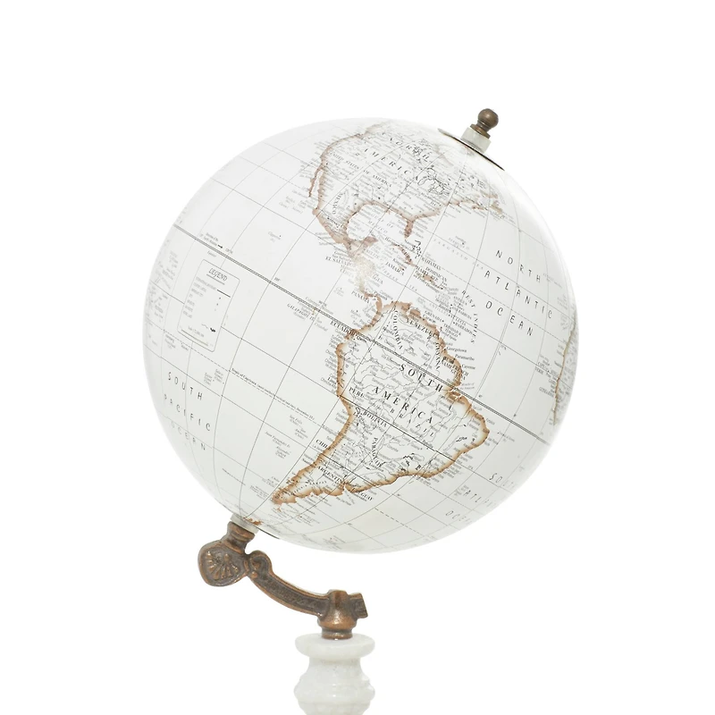 14" White Marble & Metal Modern Globe