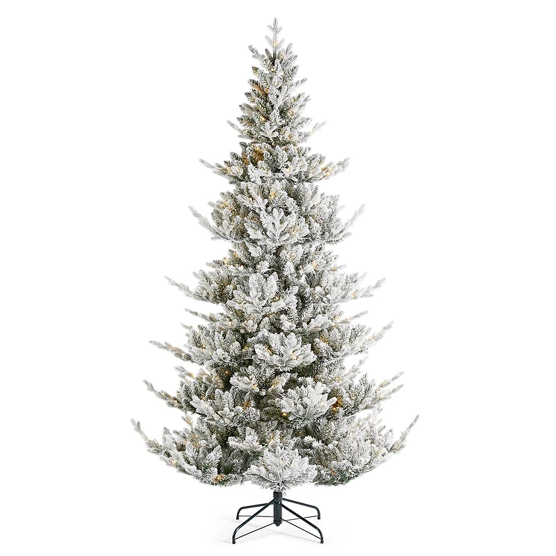 Glitzhome® 7.5ft Pre-Lit Flocked Upward Slim Fir Artificial Christmas Tree, Warm White LED Lights