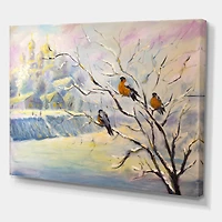 Designart - Rustic Birds On A Tree In Winter Village