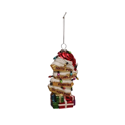 5.25" North Pole Sign with Presents & Santa Hat Glass Ornament by Ashland®