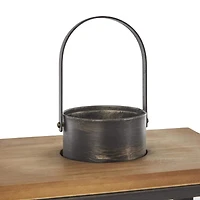 Dark Gray Brushed & Wood Top Rectangular Candle Lantern Set