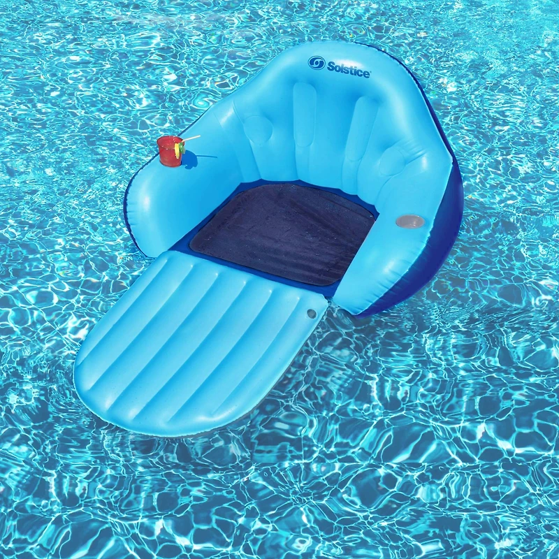 Solstice 67" Blue Inflatable Convertible Floating Pool Lounger with Mesh Seat