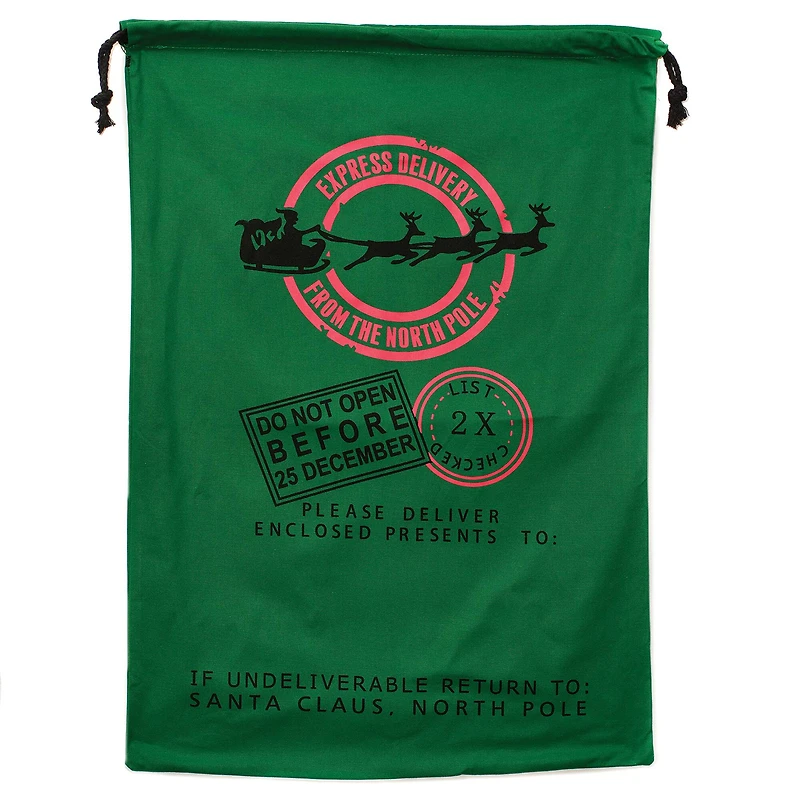 19" x 26" Express Delivery Green Christmas Cotton Drawstring Bag