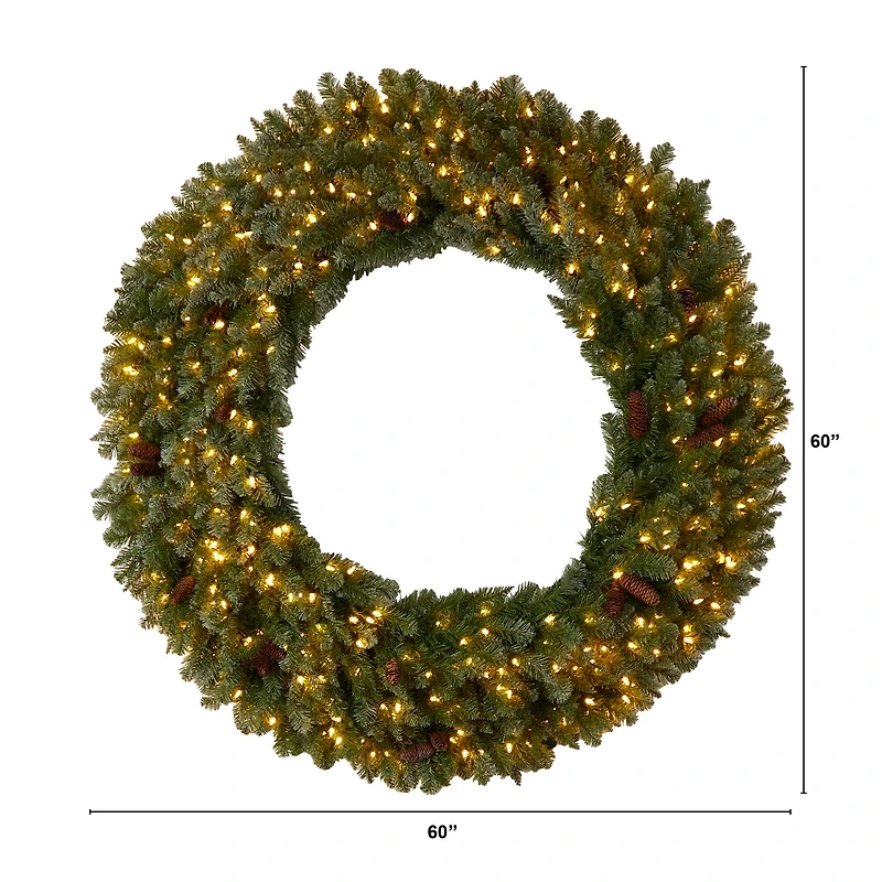 5ft. Clear LED Lights Flocked Artificial Christmas Wreath With Pinecones