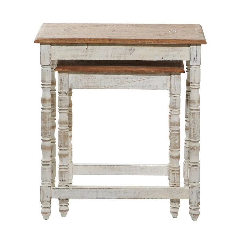 White Mango Wood Farmhouse Accent Table, 24" x 22" x 14"