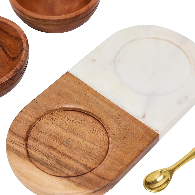 Hello Honey® Acacia Wood & Marble Tray with Acacia Wood Bowl Set