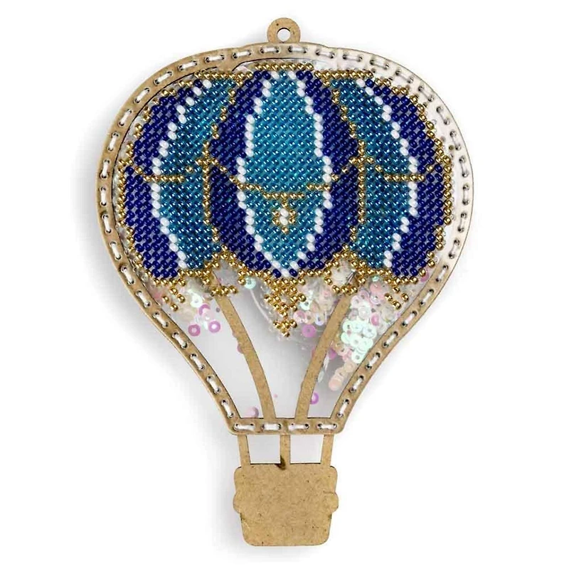 Wonderland Crafts Blue Hot Air Balloon Christmas Ornament Bead Embroidery Kit