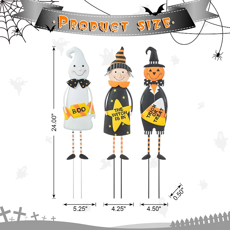 Glitzhome® 2ft. Halloween Metal Ghost, Witch and Pumpkin Yard Stake Set
