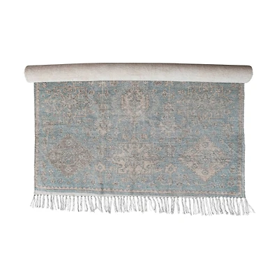 Hello Honey® 4ft. x 6ft. Blue & Cream Cotton Chenille Distressed Print Rug with Fringe