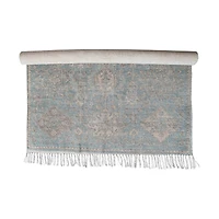 Hello Honey® 4ft. x 6ft. Blue & Cream Cotton Chenille Distressed Print Rug with Fringe