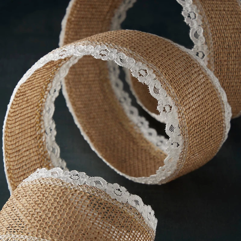 2.5" x 3yd. Faux Burlap & Lace Ribbon by Celebrate It® Classic