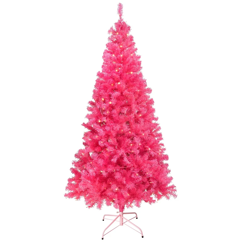 9ft. Pre-Lit Pink Tinsel Artificial Christmas Tree, Clear Lights