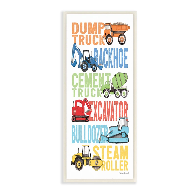 Stupell Industries Kid's Traditional Construction Vehicles Playful Bold Text, 7" x 17"