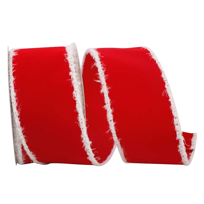 JAM Paper 2.5" x 10yd. Red Velvet Snowy Wired Edge Ribbon