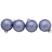 4ct. 2.5" Matte Purple Glass Ball Ornaments with Branch Design