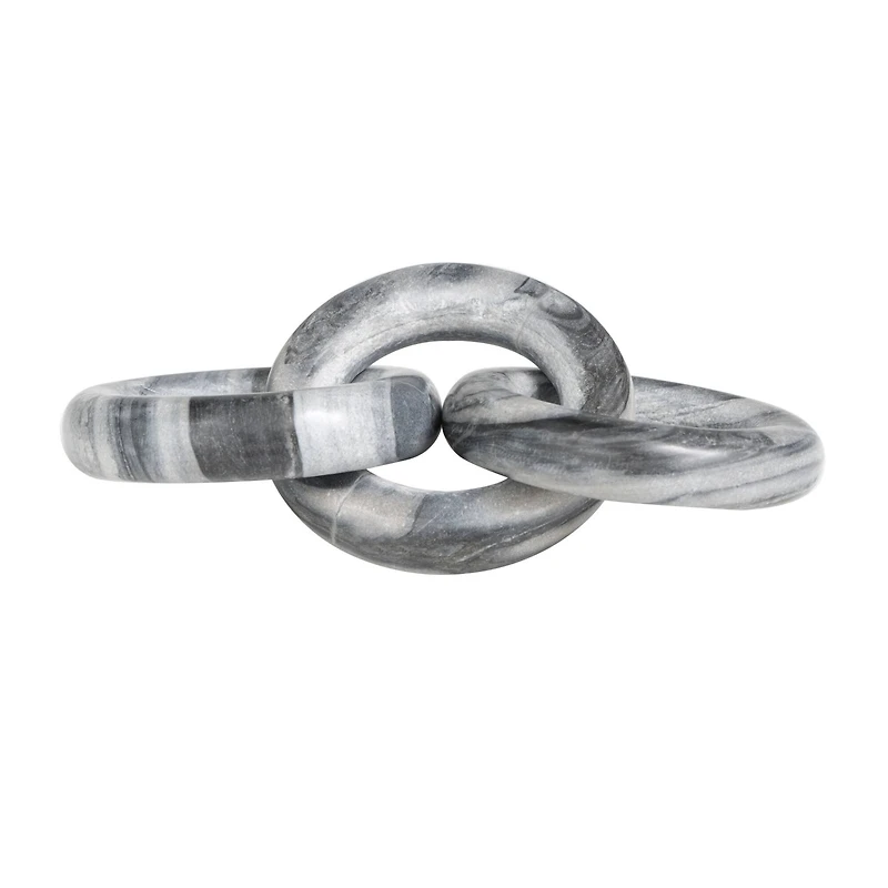 10" Black Marble Handmade Linked 3-Ring Chain Sculpture