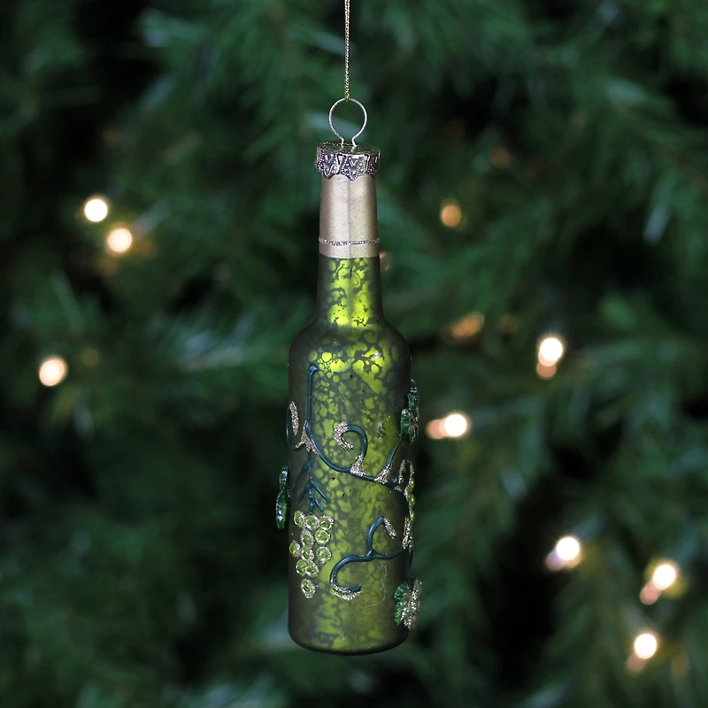 6" Green & Silver Mercury Finish Wine Bottle Ornament