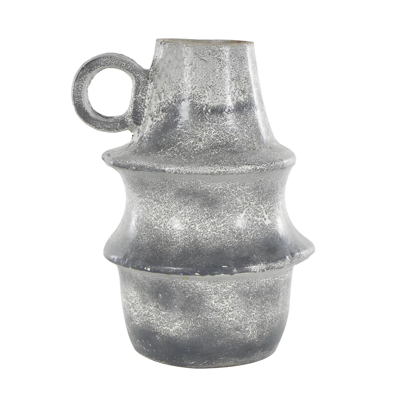 16" Light Gray Paper Mache Distressed Fluted Vase with Ring Handle