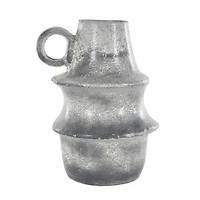 16" Light Gray Paper Mache Distressed Fluted Vase with Ring Handle