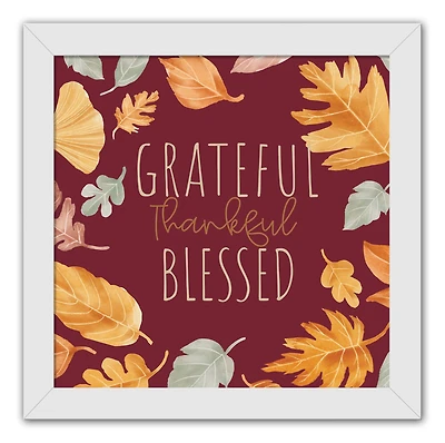 Grateful Thankful Blessed White Framed Print Under Plexiglass