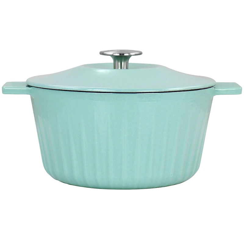 Martha Stewart 3qt. Turquoise Enameled Embossed Stripe Cast Iron Dutch Oven with Lid