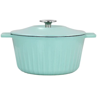 Martha Stewart 3qt. Turquoise Enameled Embossed Stripe Cast Iron Dutch Oven with Lid