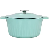 Martha Stewart 3qt. Turquoise Enameled Embossed Stripe Cast Iron Dutch Oven with Lid