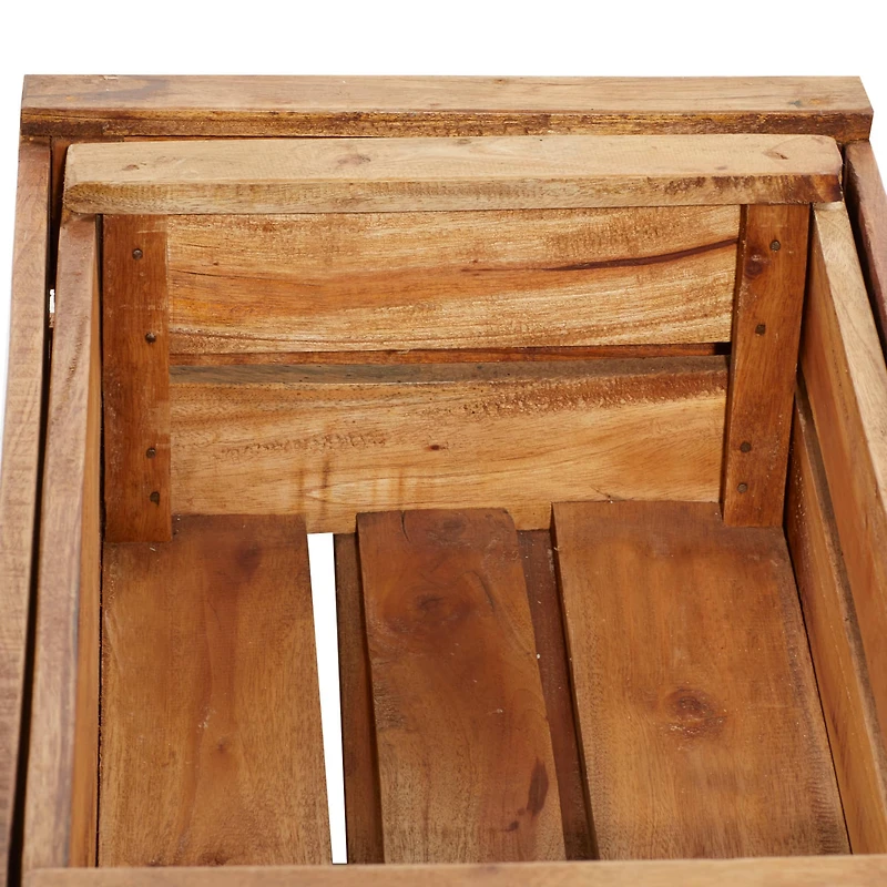 Set of 4 Brown Mahogany Farmhouse Storage Basket, 22" x 15" x 9"