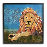 Stupell Industries Safari Lion Abstract Shape Collage Blue Orange Framed Wall Art