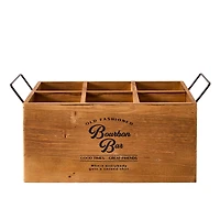 American Art Decor The Bourbon Bar Wood Crate Bottle Holder with Metal Handles - 7" x 14" x 8"