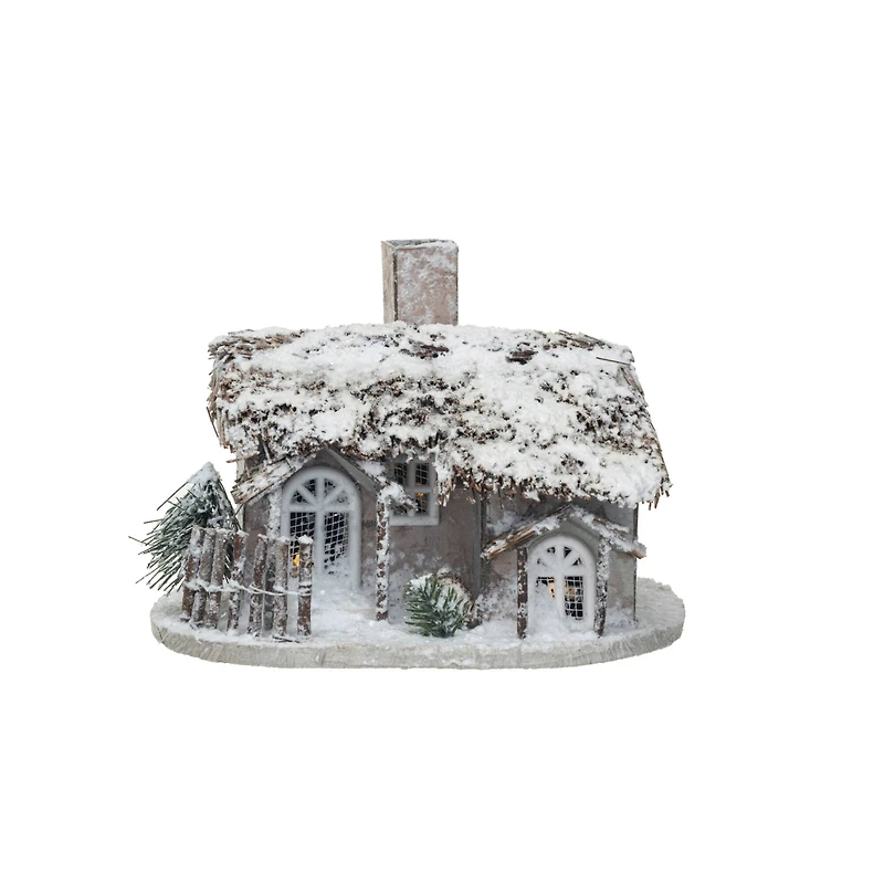 Hello Honey® 8.5" Twig & Paper Cabin with Faux Snow & LED Light