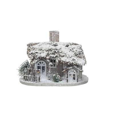 Hello Honey® 8.5" Twig & Paper Cabin with Faux Snow & LED Light