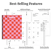 TF Publishing 2024-2025 Medium Checkered Pink & Red Monthly Planner