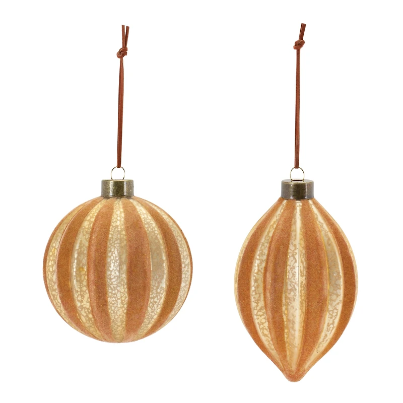 12ct. Copper Glass Ribbed Mixed Ornaments