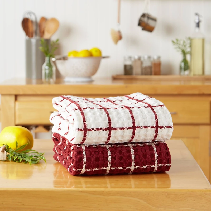 DII® Windowpane Oversized Washed Waffle Dishtowels