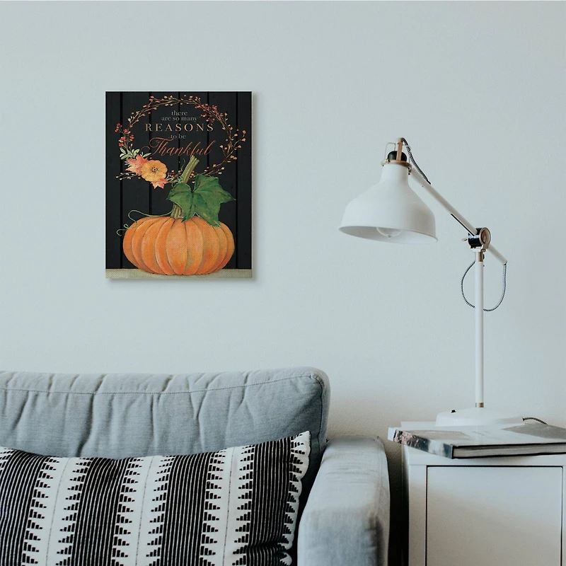 Stupell Industries Reasons To Be Thankful Pumpkin Fall Autumn Seasonal Design Canvas Wall Art
