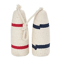 9.5" White Buoy Handmade Coiled Striped Rope Sculpture