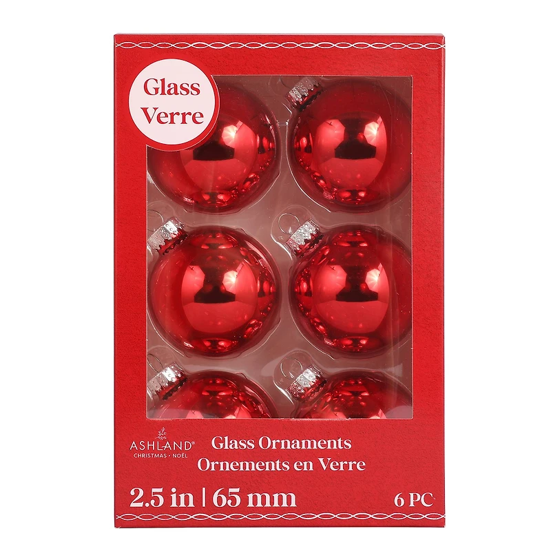 6 Pack 2.5" Red Shiny Glass Ball Ornaments by Ashland®