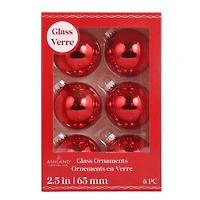 6 Pack 2.5" Red Shiny Glass Ball Ornaments by Ashland®