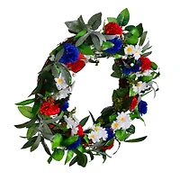 22" Red, White & Blue Floral Wreath With Berries