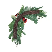 24" Mixed Pine, Leaves & Pinecone Corner Swags with Red Buffalo Check Bows, 2ct.