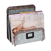 Mind Reader Silver 3-Section Galvanized Metal Magazine Holder