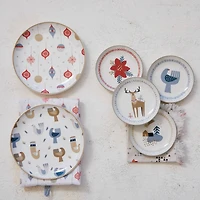 Hello Honey® 8" Round Bird & Ornament Print Stoneware Holiday Plates, 4ct.