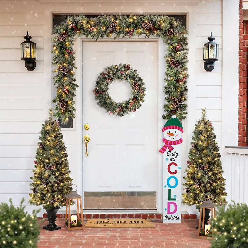 Glitzhome® 4.5ft. Wooden Snowman Porch Sign with Fabric Dangling Legs