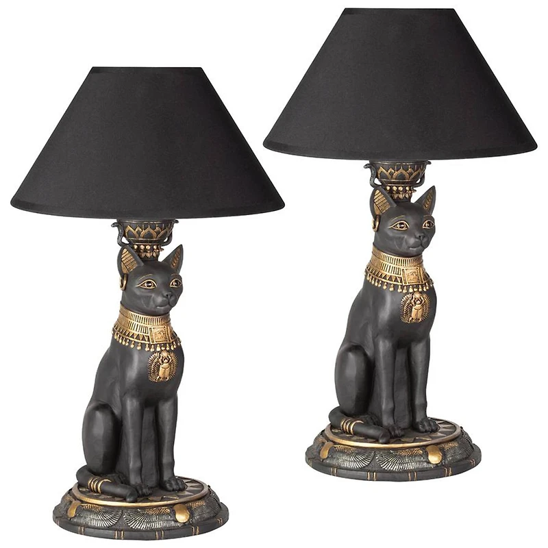 Design Toscano 16.5" Royal Cat Goddess Bastet Sculptural Table Lamp, 2ct.